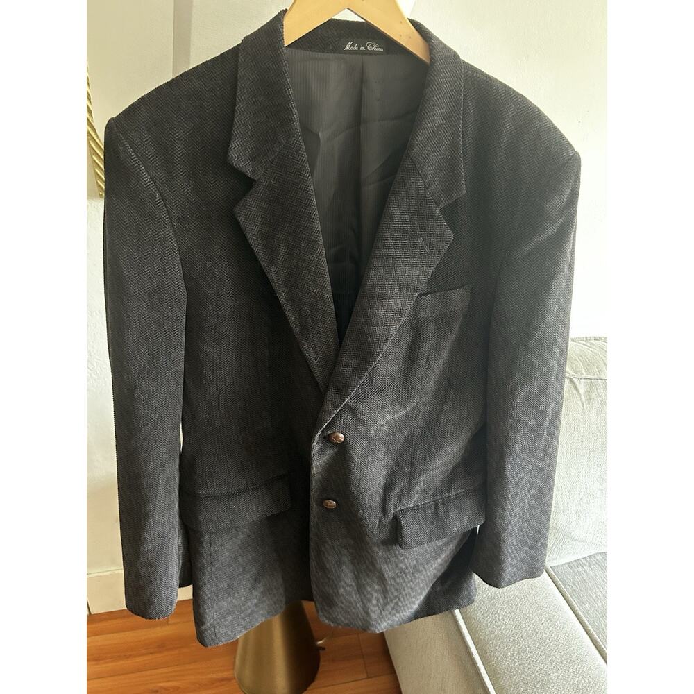 Vtg Monsieur Adolfo Corduroy Blazer Two-Button Sport Coat Dark Gray 40R
